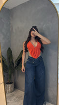 Wide leg denim pants