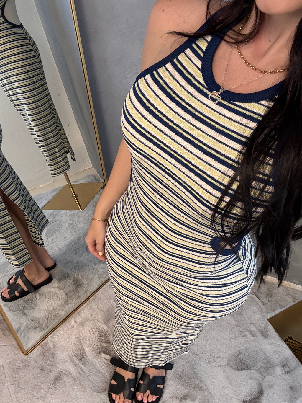 Stripe open back maxi