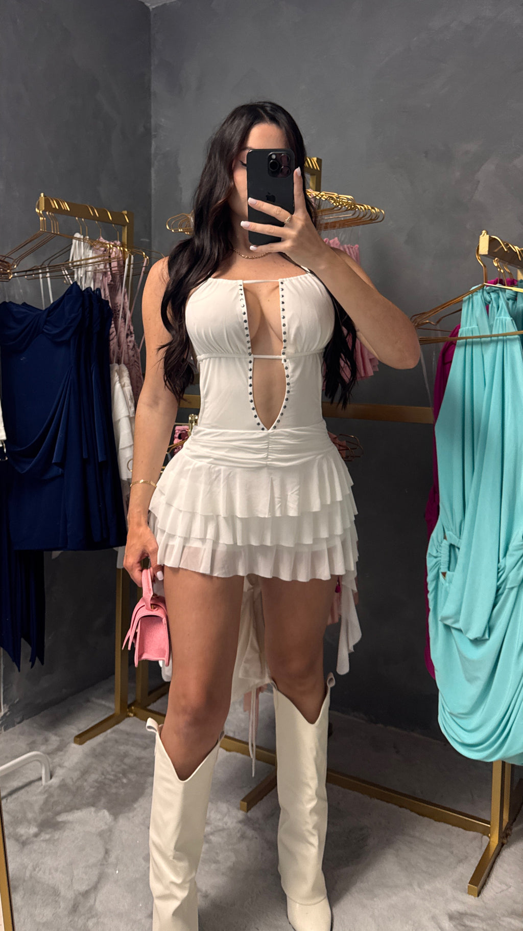 Ruffle white skirt mini dress