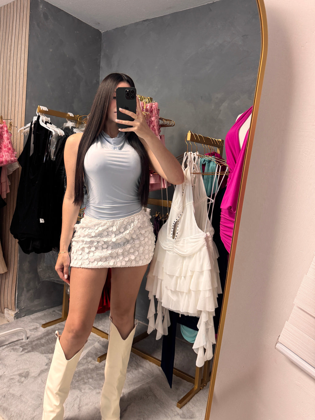 White mini skirt