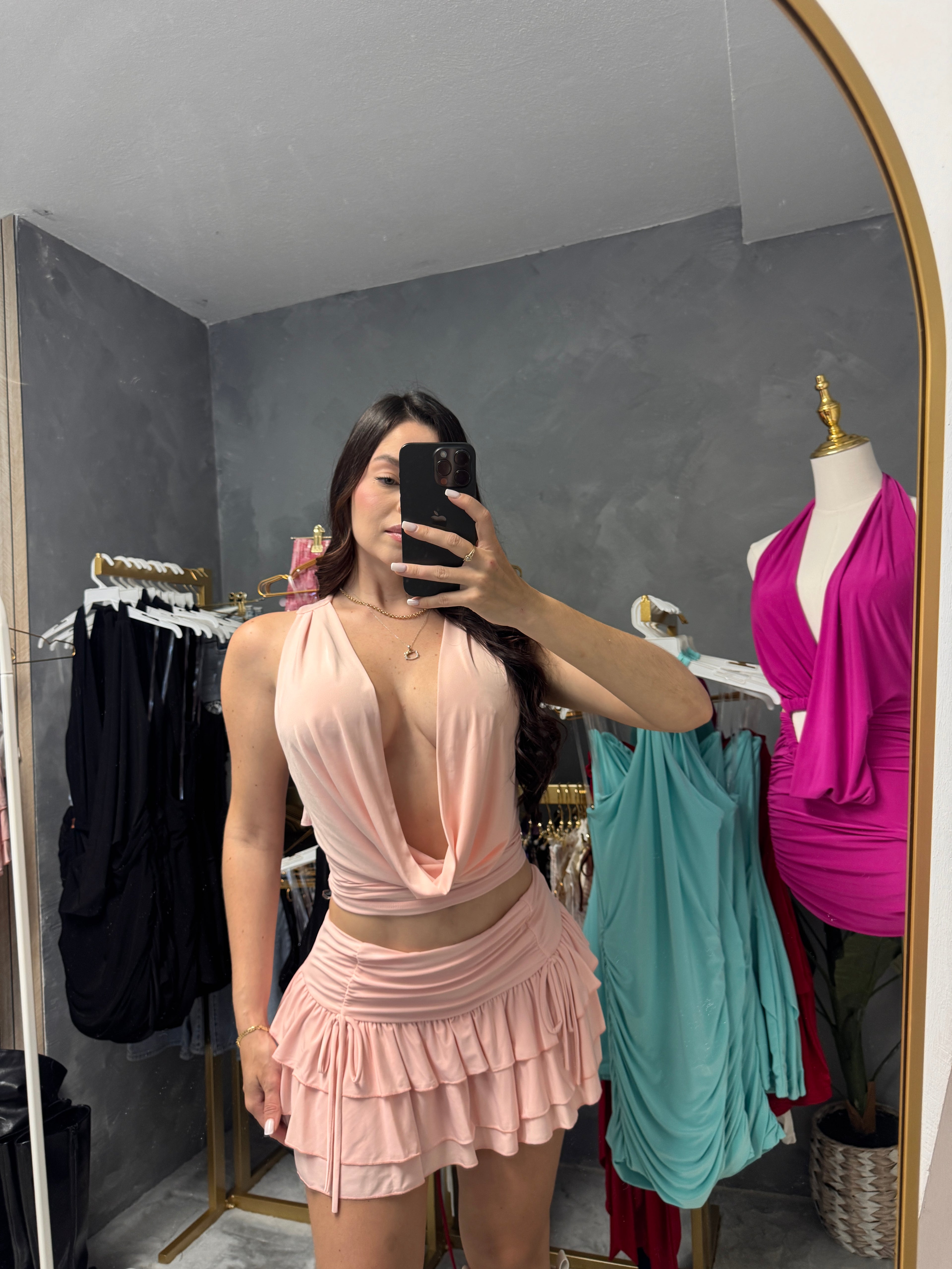 Pink ruffle skirt set