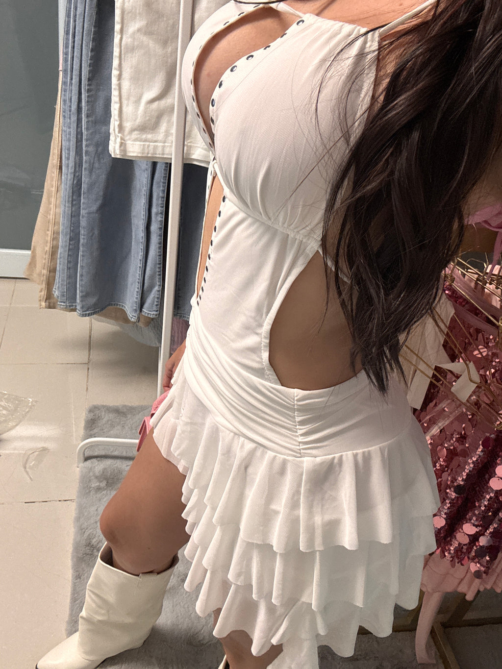Ruffle white skirt mini dress