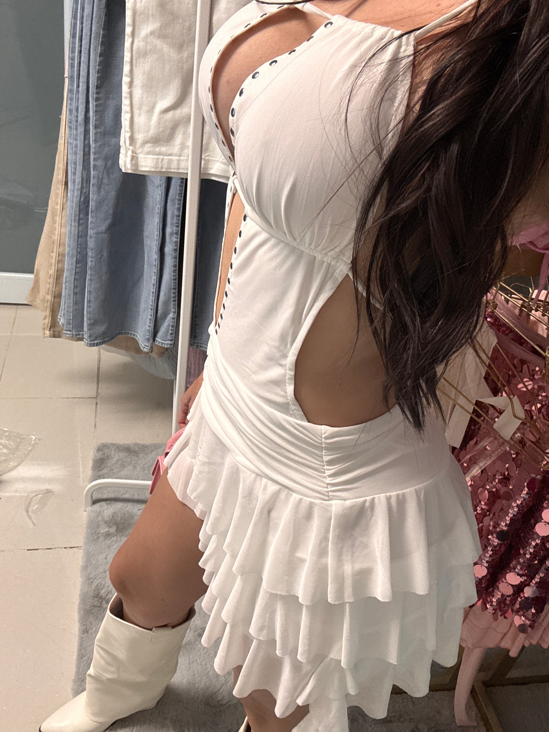 Ruffle white skirt mini dress