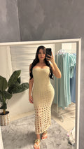 Strapless Crochet Midi Dress