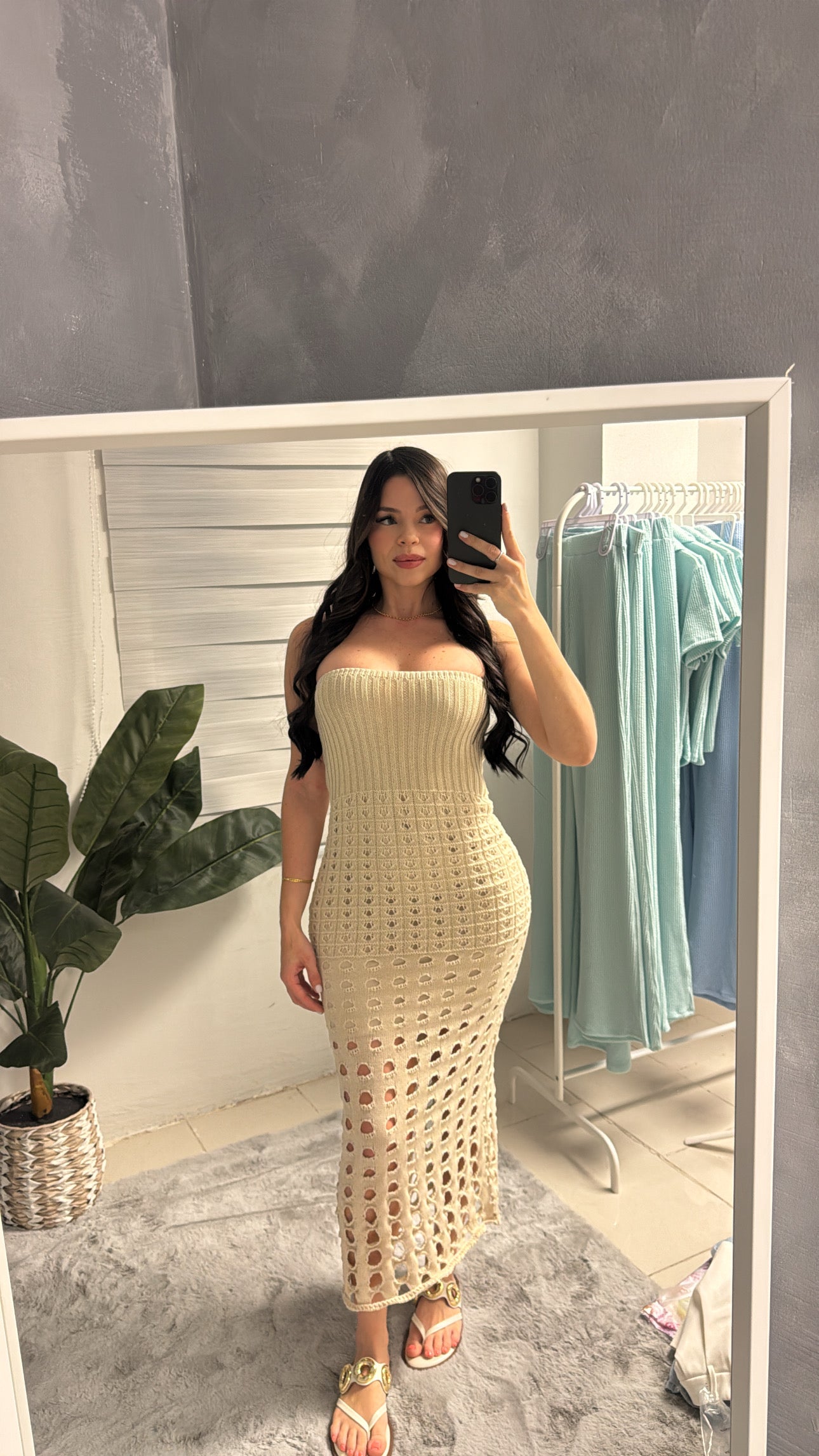 Strapless Crochet Midi Dress