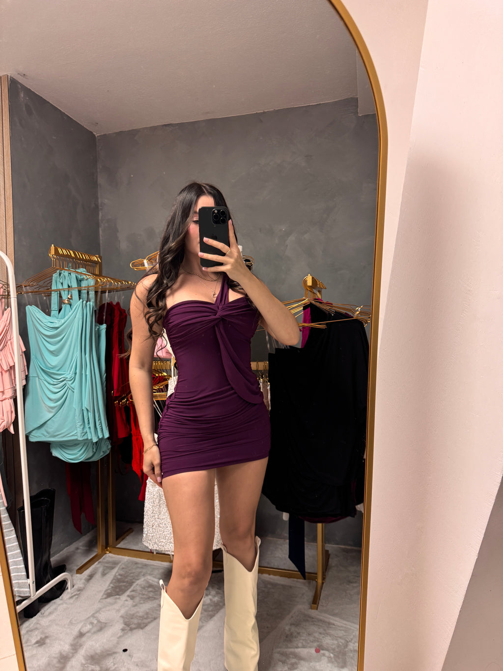 Purple drapped minidress
