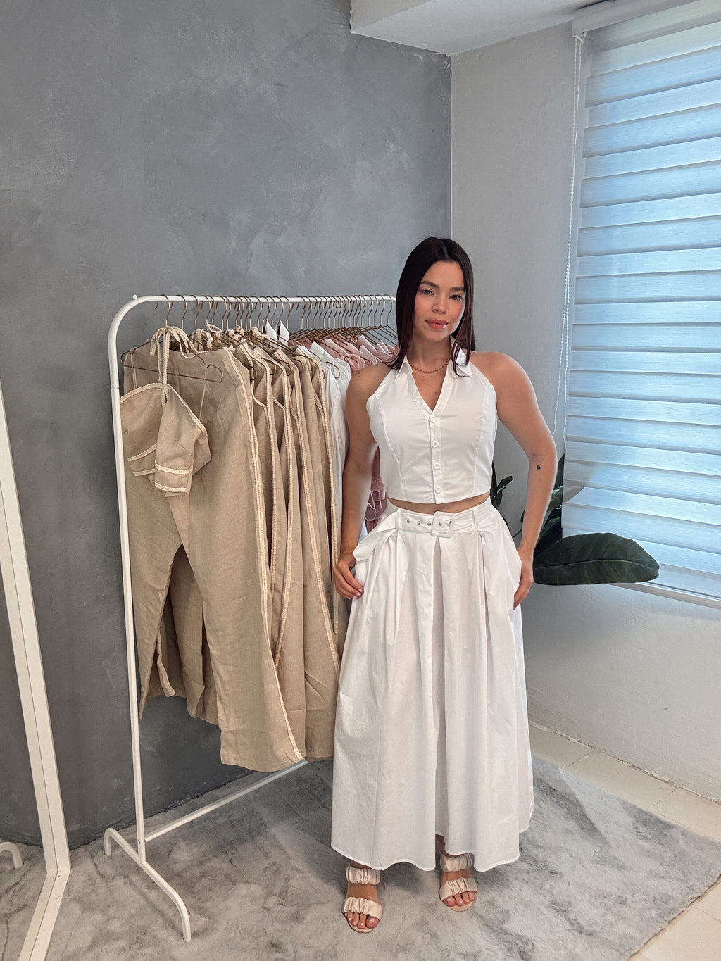 White midi skirt set