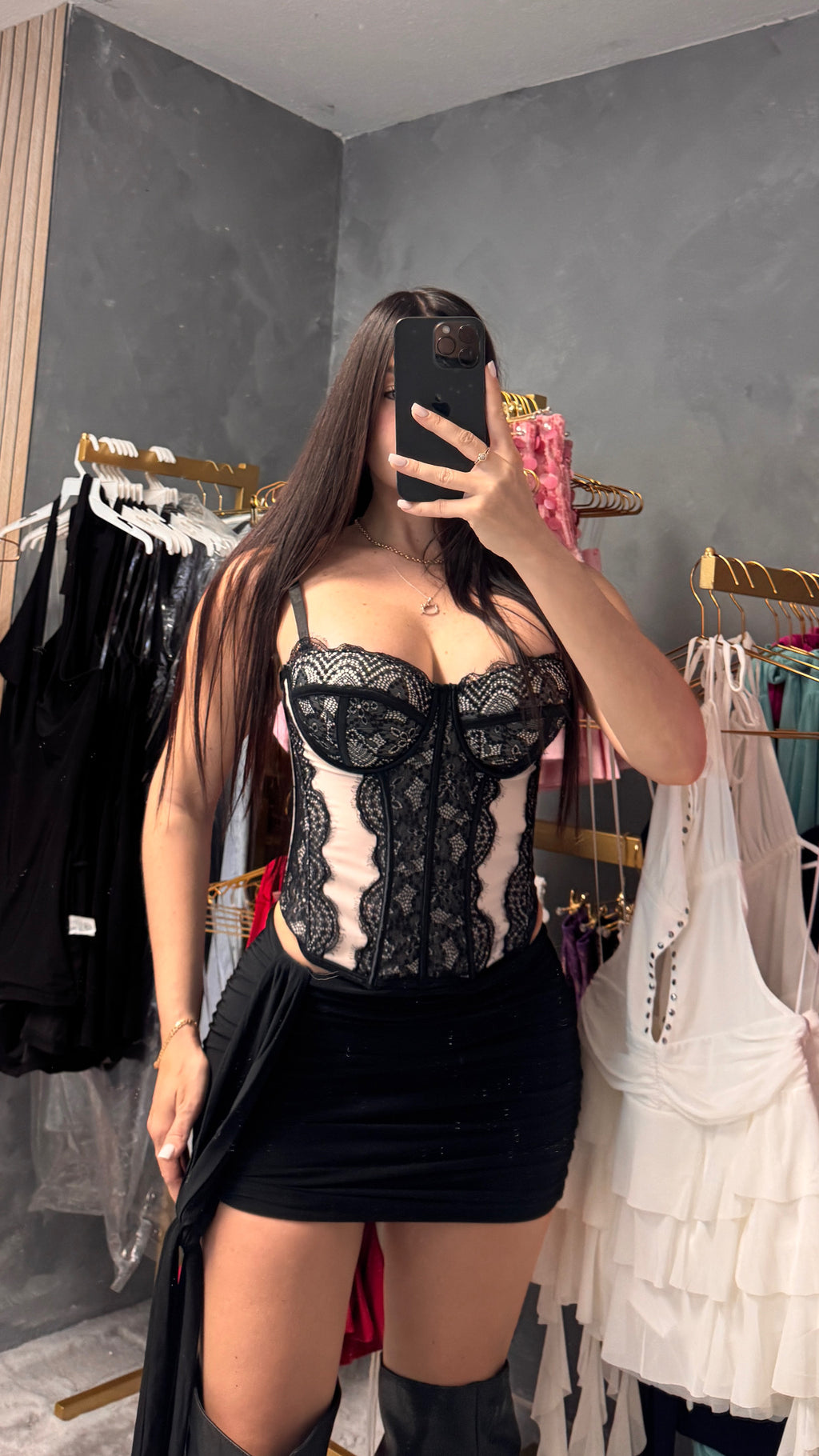 White lace and mesh corset