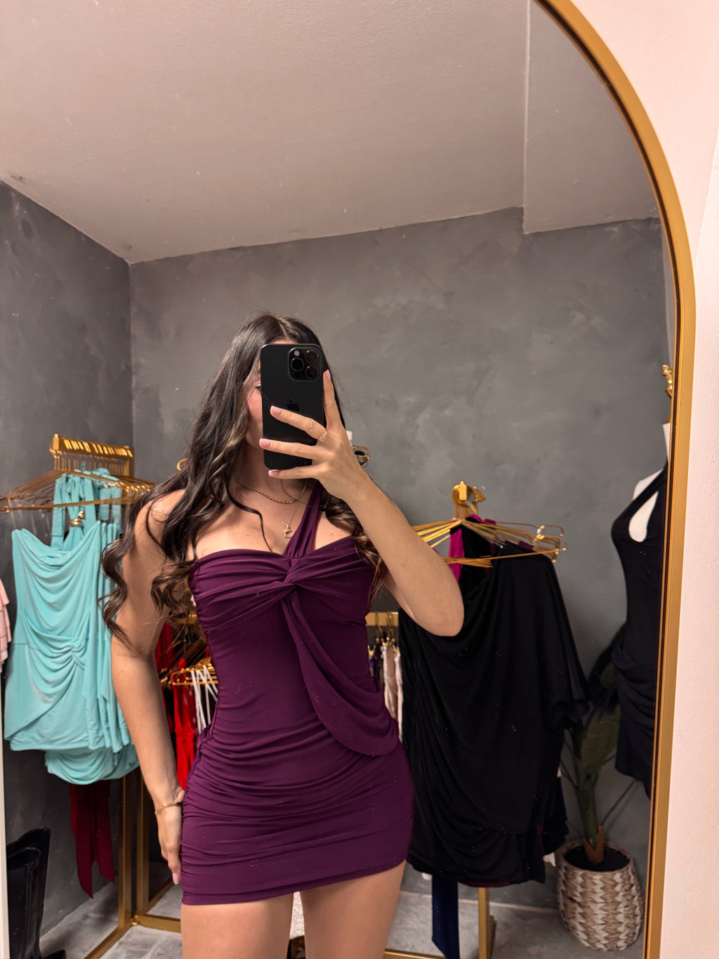 Purple drapped minidress
