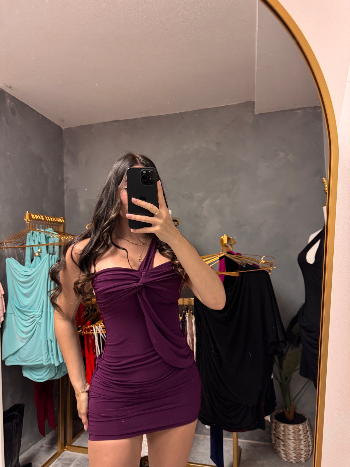 Purple drapped minidress