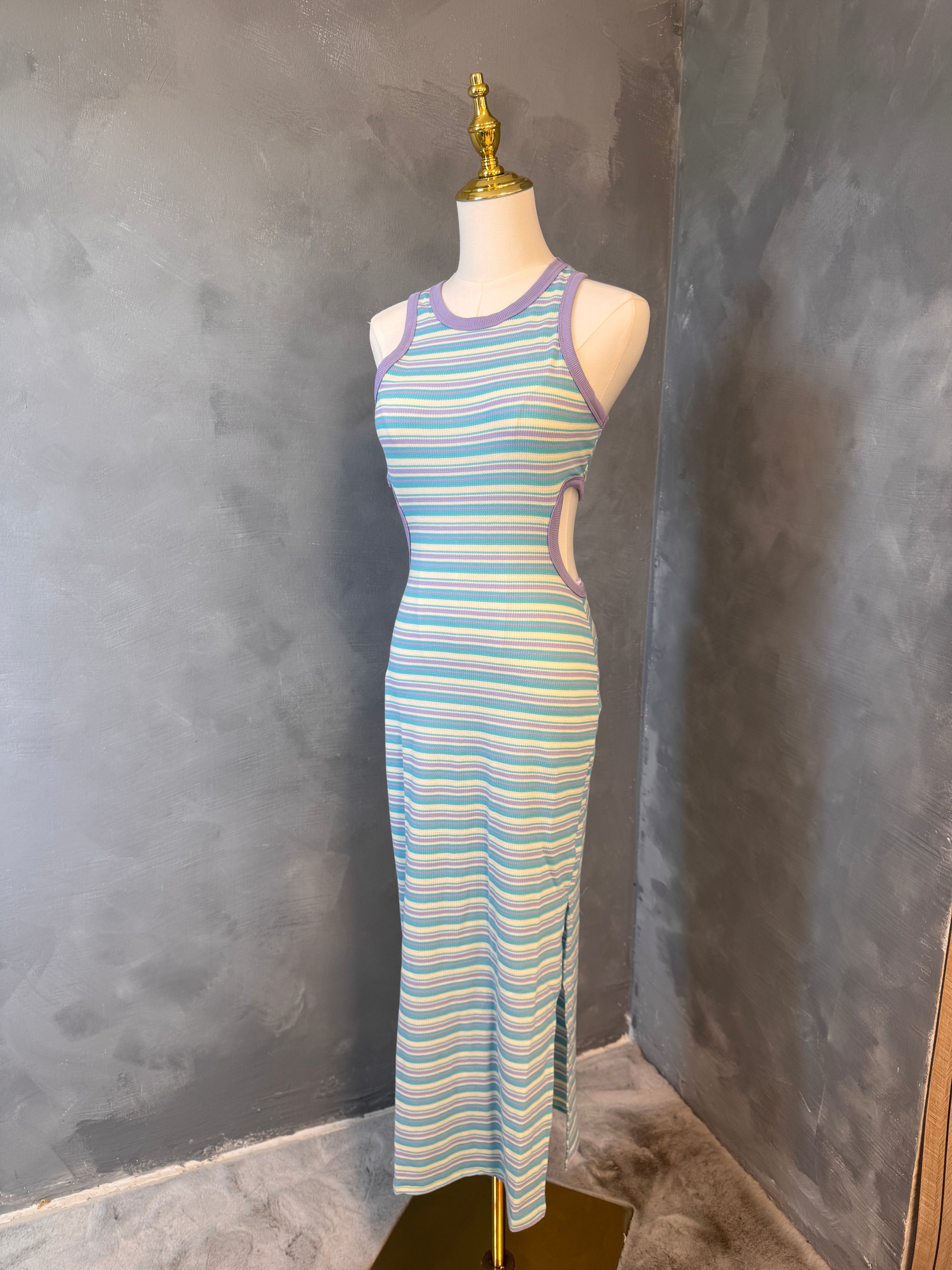 Stripe open back maxi