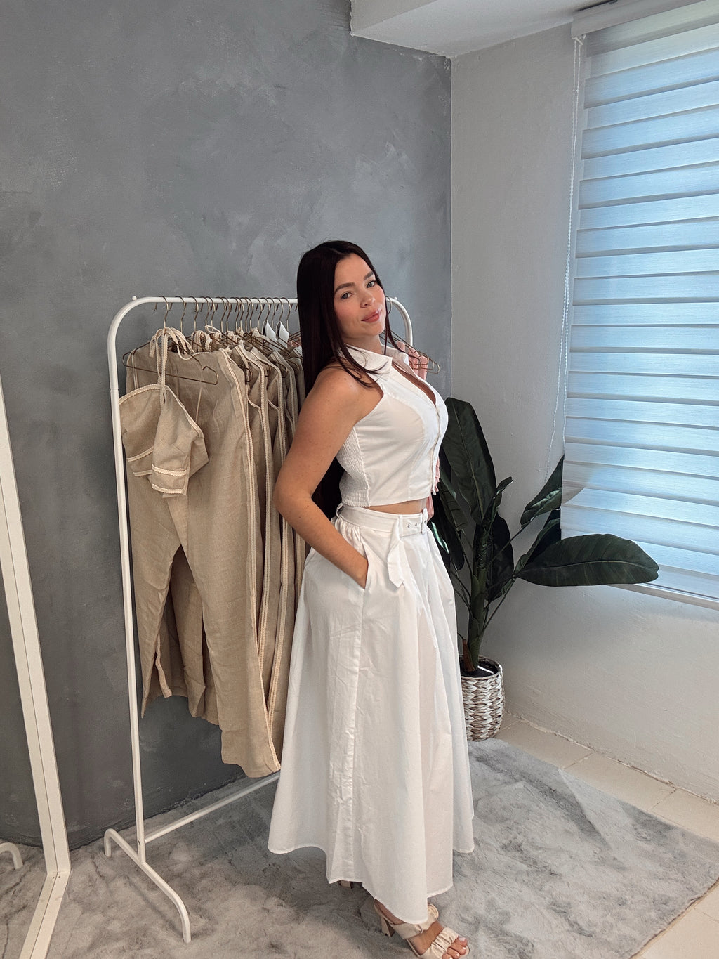 White midi skirt set