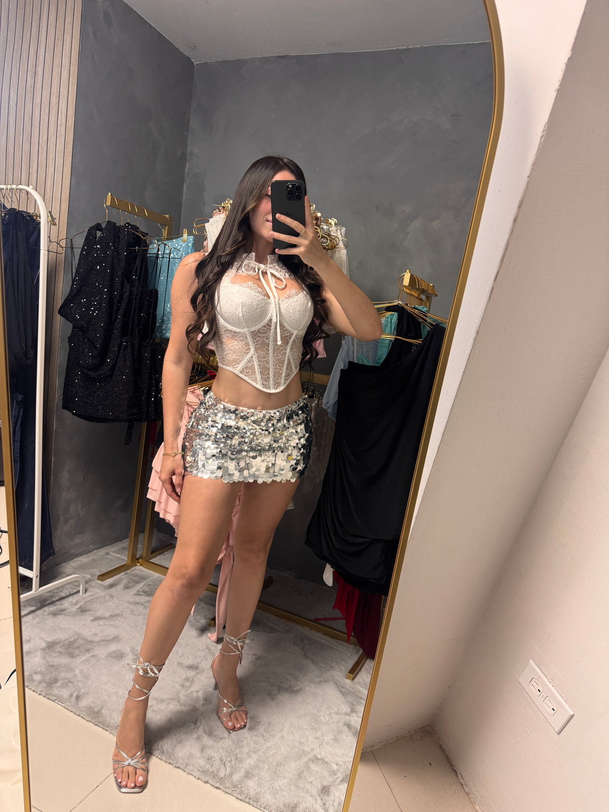 Silver mini skirt
