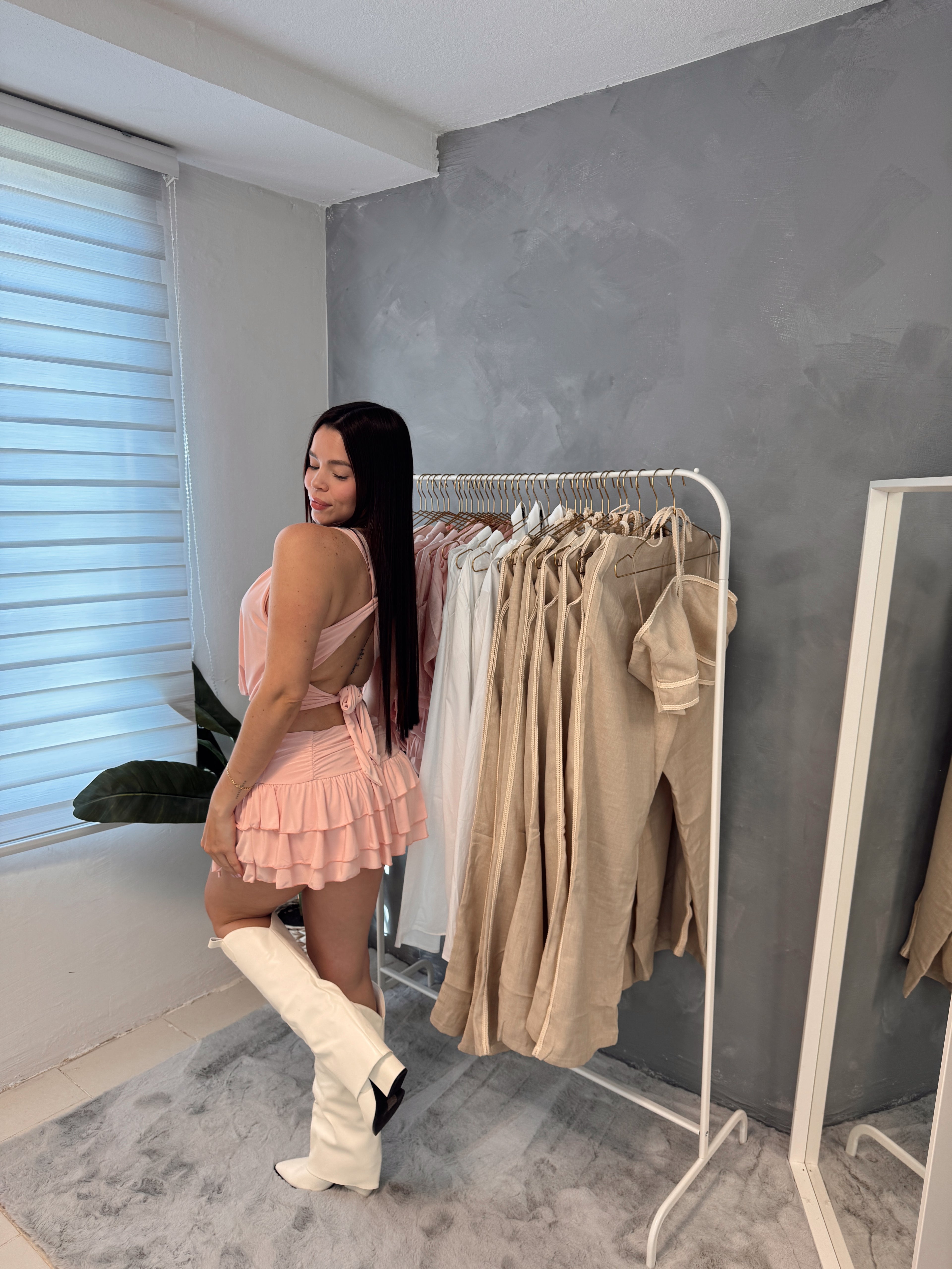 Pink ruffle skirt set